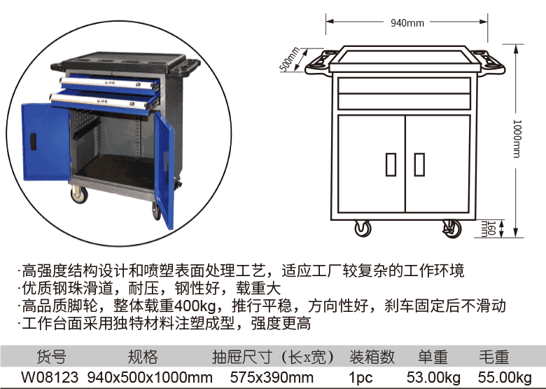 2抽屜維修工具車(chē)(圖1)