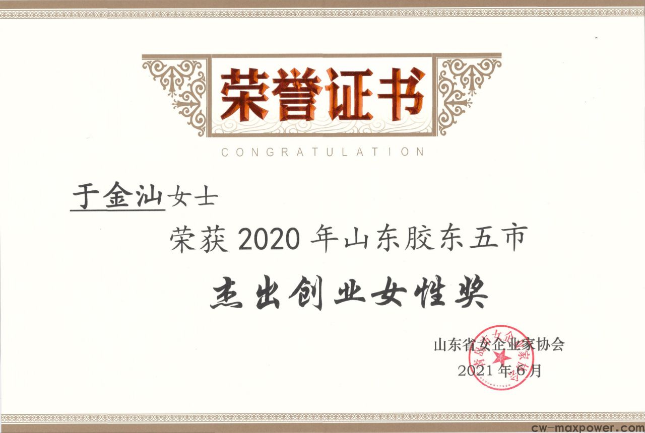 喜報(bào)！于金汕總經(jīng)理榮獲2020年山東膠東五市杰出創(chuàng)業(yè)女性獎(jiǎng)(圖2)